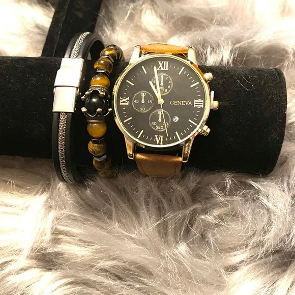 Brown Men’s Watch and Bracelet Set - Picture 3 of 10